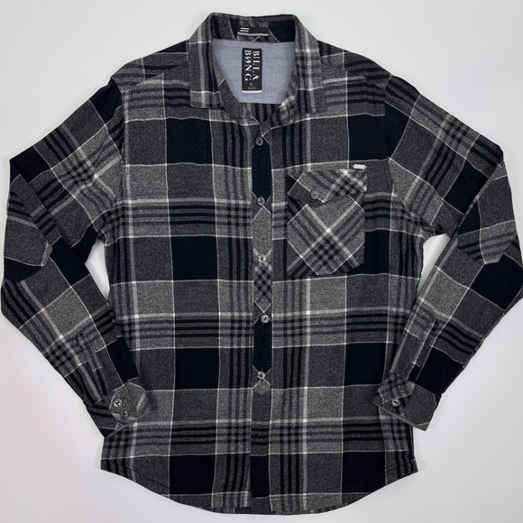 Billabong Men's Flannel Charcoal and Black Plaid Shirt - Picture 7 of 10